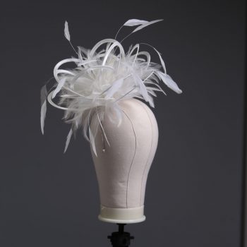 Ladies formal Ivory medium feather and satin loop fascinator hat. Suitable for a wedding or ladies day at the races